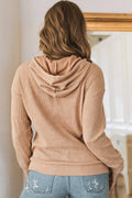 Waffle - Knit Drawstring Kangaroo Pocket Hoodie - CELIVINE