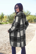 Double Take Full Size Plaid Button Up Lapel Collar Coat - CELIVINE