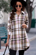 Plaid Button - Up Longline Shirt Jacket - CELIVINE