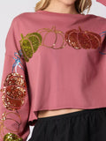 Sequined Pumpkin Halloween Crop Sweatshirt - CELIVINE