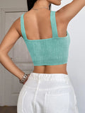 Ribbed Scoop Neck Crop Tank Top - CELIVINE