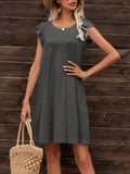 Round Neck Flutter Sleeve Dress with Pockets - CELIVINE