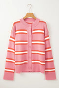 Striped Button Down Long Sleeve Cardigan - CELIVINE