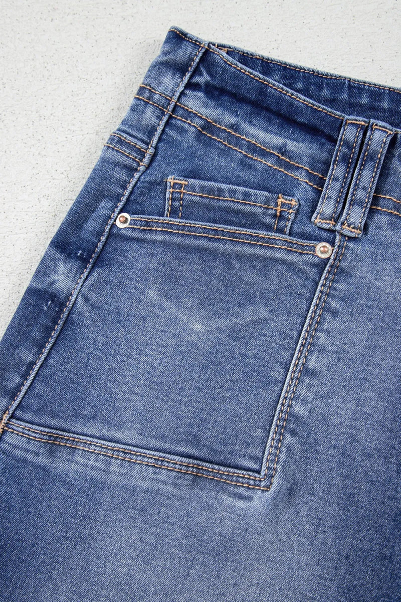 High - Waisted Wide - Leg Vintage Wash Jeans - CELIVINE