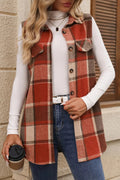 Plaid Button Up Vest Coat - CELIVINE