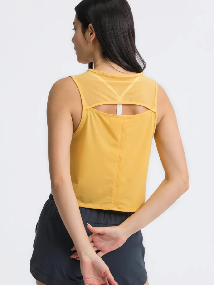 Round Neck Cropped Active Tank - CELIVINE