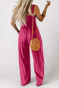 Smocked Square Neck Wide Leg Jumpsuit with Pockets - CELIVINE