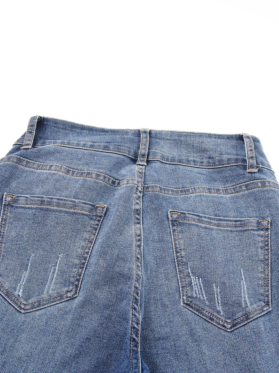 High Waist Distressed Straight Leg Jeans - CELIVINE