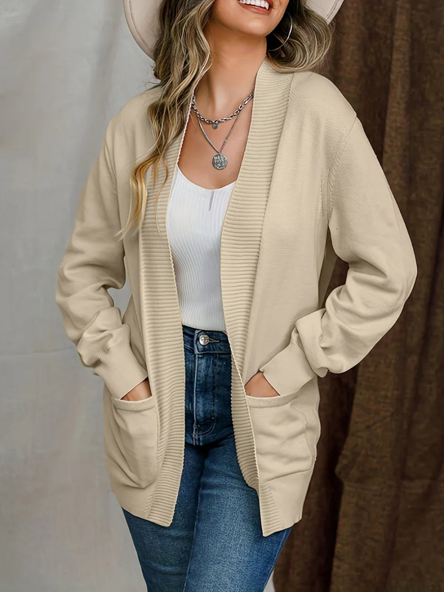 Open Front Long Sleeve Sweater Cardigan - CELIVINE
