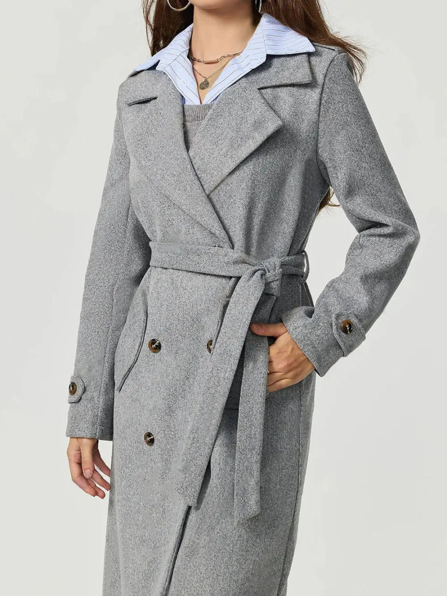 Collared Neck Long Sleeve Longline Coat - CELIVINE