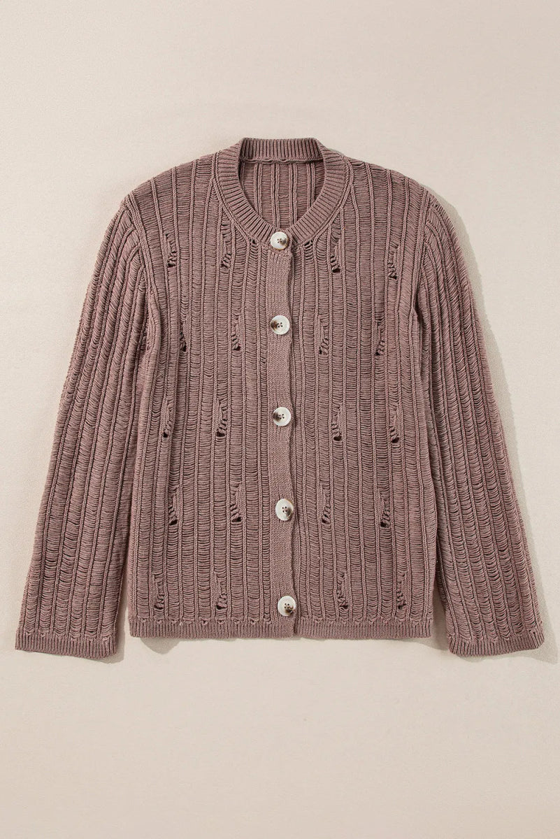 Button Up Long Sleeve Cardigan - CELIVINE