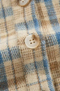 Drawstring Waffle Knit Patchwork Hooded Plaid Shacket - CELIVINE