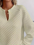 Quilted Texture Long Sleeve Sweatshirt with Notched Neck - CELIVINE
