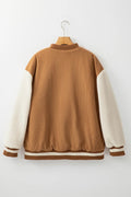 Contrast Baseball Collar Snap Down Long Sleeve Jacket - CELIVINE