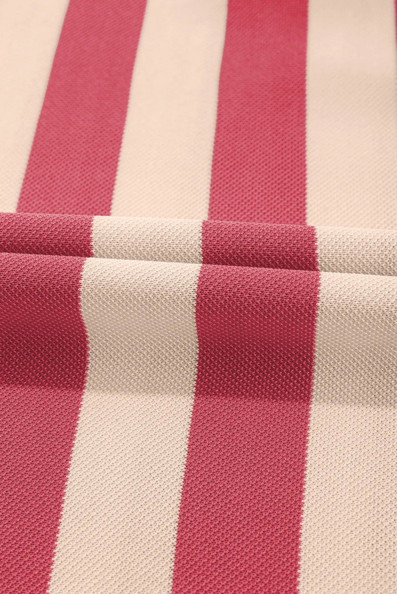 Contrast Striped Johnny Collar Long Sleeve Mini Dress - CELIVINE