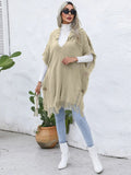 Fringe Trim Buttoned Hooded Poncho - CELIVINE