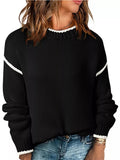 Contrast Trim Long Sleeve Sweater - CELIVINE