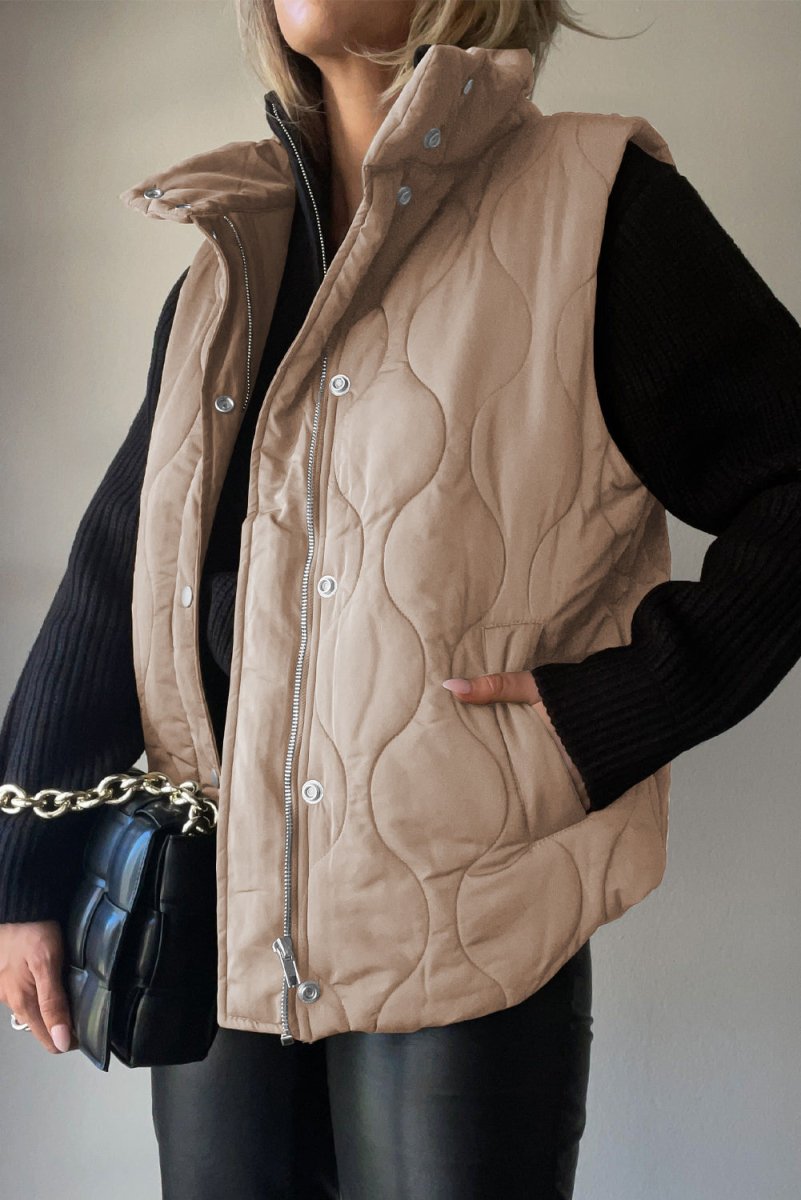 Collared Neck Vest with Pockets - CELIVINE