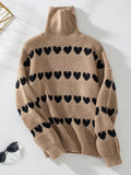 Heart Turtleneck Dropped Shoulder Sweater - CELIVINE