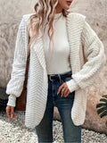 Open Front Long Sleeve Hooded Fuzzy Cardigan - CELIVINE
