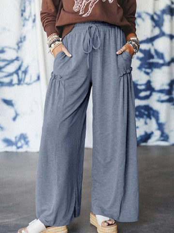 Casual Wide Leg Drawstring Pants - CELIVINE