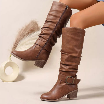 Round Toe Block Heels Boots - CELIVINE