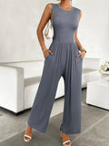 Devine Round Neck Sleeveless Wide Leg Jumpsuit - CELIVINE