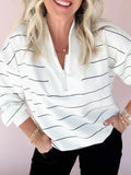 Striped Quarter Zip Sweatshirt with Relaxed Fit - CELIVINE