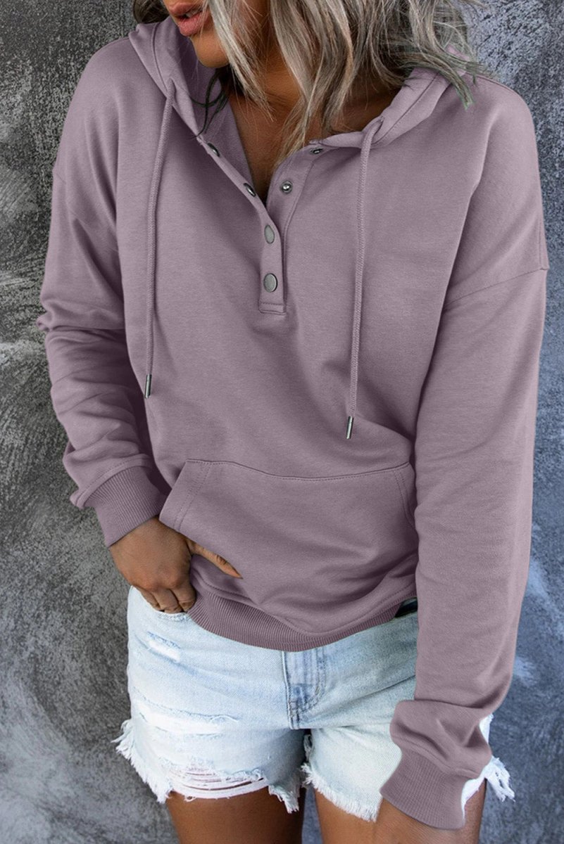 Dropped Shoulder Long Sleeve Hoodie with Pocket - CELIVINE