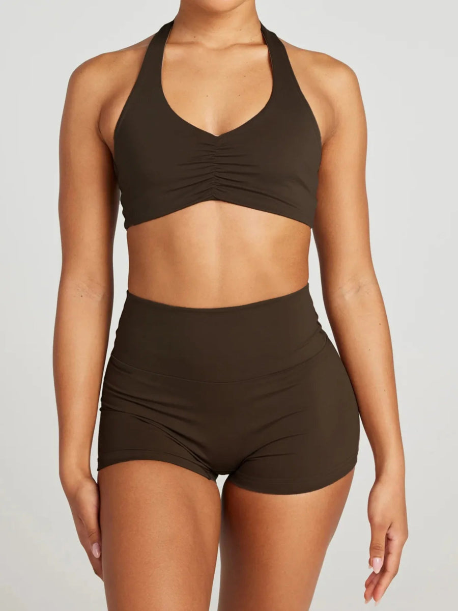 Halter Neck Cami and Shorts Active Set - CELIVINE