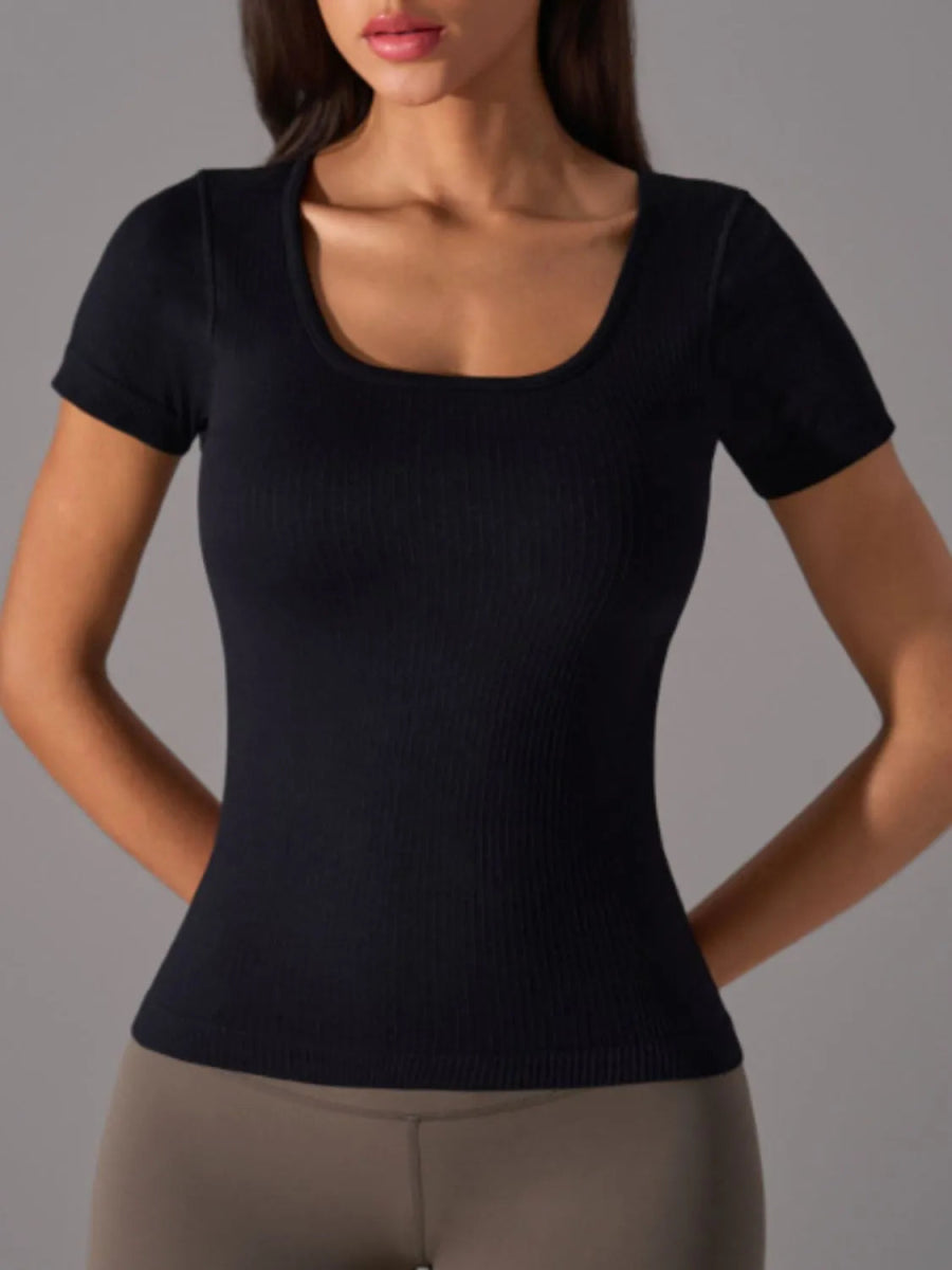 Square Neck Active T-Shirt with Detachable Chest Pads - CELIVINE