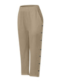 Full Size Side Decor Button Casual Wide Leg Pants Plus Size - CELIVINE