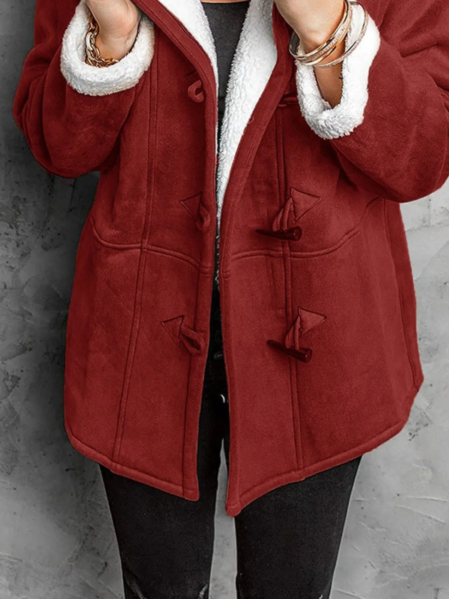 Full Size Cozy Sherpa Lined Toggle Coat with Hood Plus Size - CELIVINE