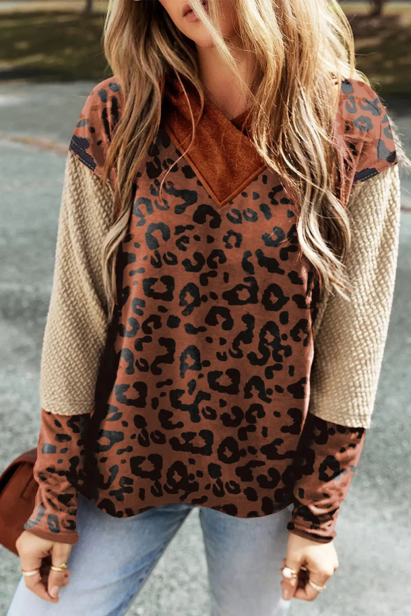 Leopard Dropped Shoulder Hoodie - CELIVINE