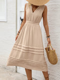 V - Neck Sleeveless Midi Dress - CELIVINE