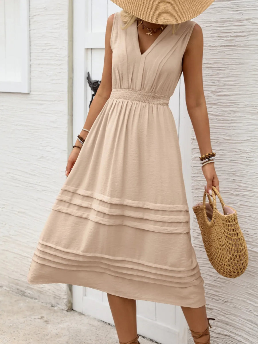 V - Neck Sleeveless Midi Dress - CELIVINE