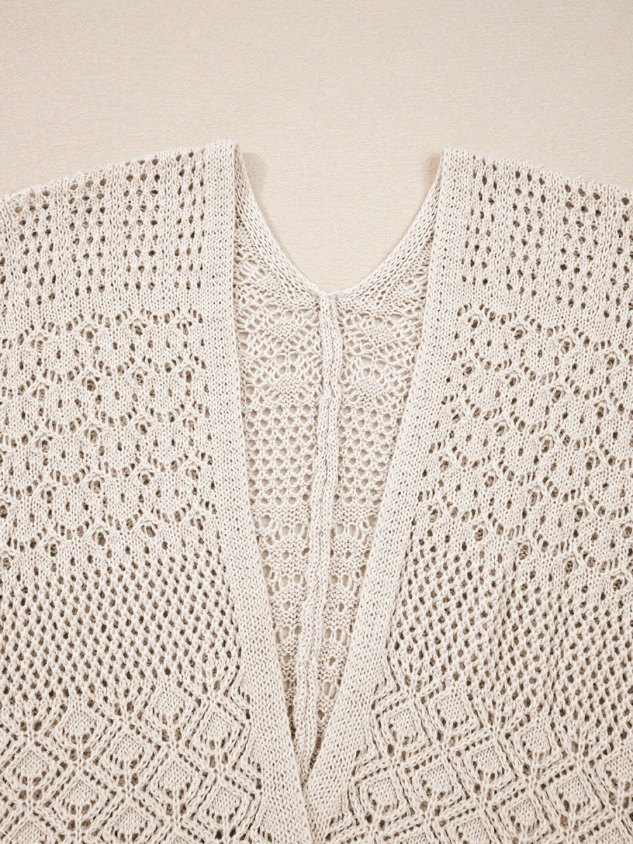 Hollowed Knit Open Front Cardigan - CELIVINE