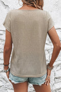Decorative Button Graphic Round Neck Short Sleeve T-Shirt - CELIVINE