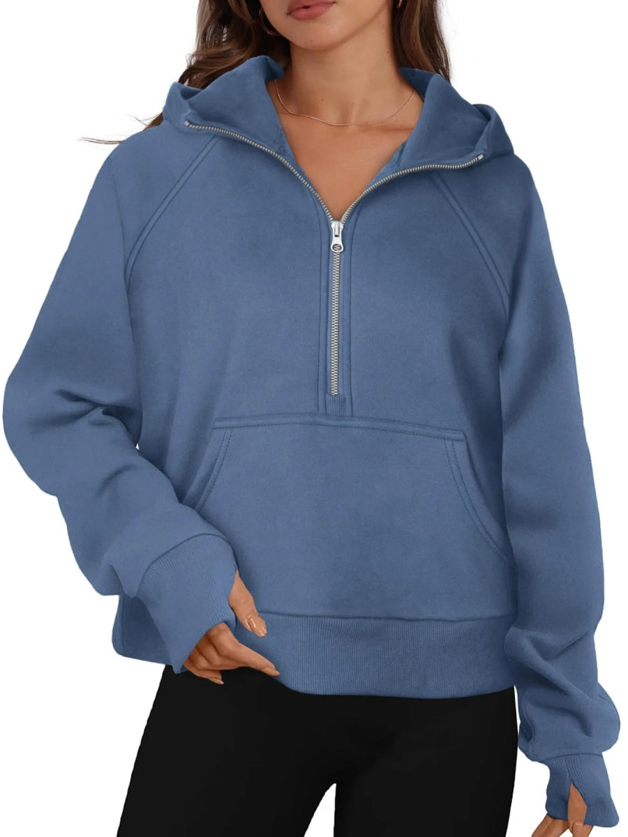 Half - Zip Hoodie with Kangaroo Pocket - CELIVINE