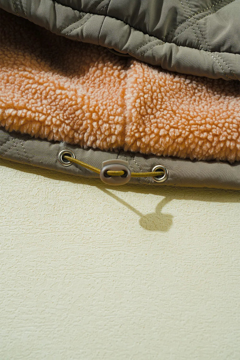 Drawstring Collared Neck Long Sleeve Winter Coat - CELIVINE