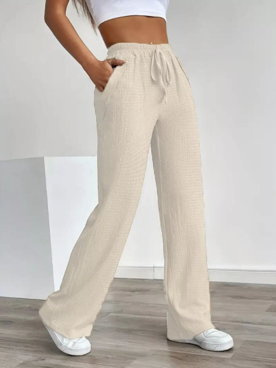Texture Wide Leg Pants - CELIVINE