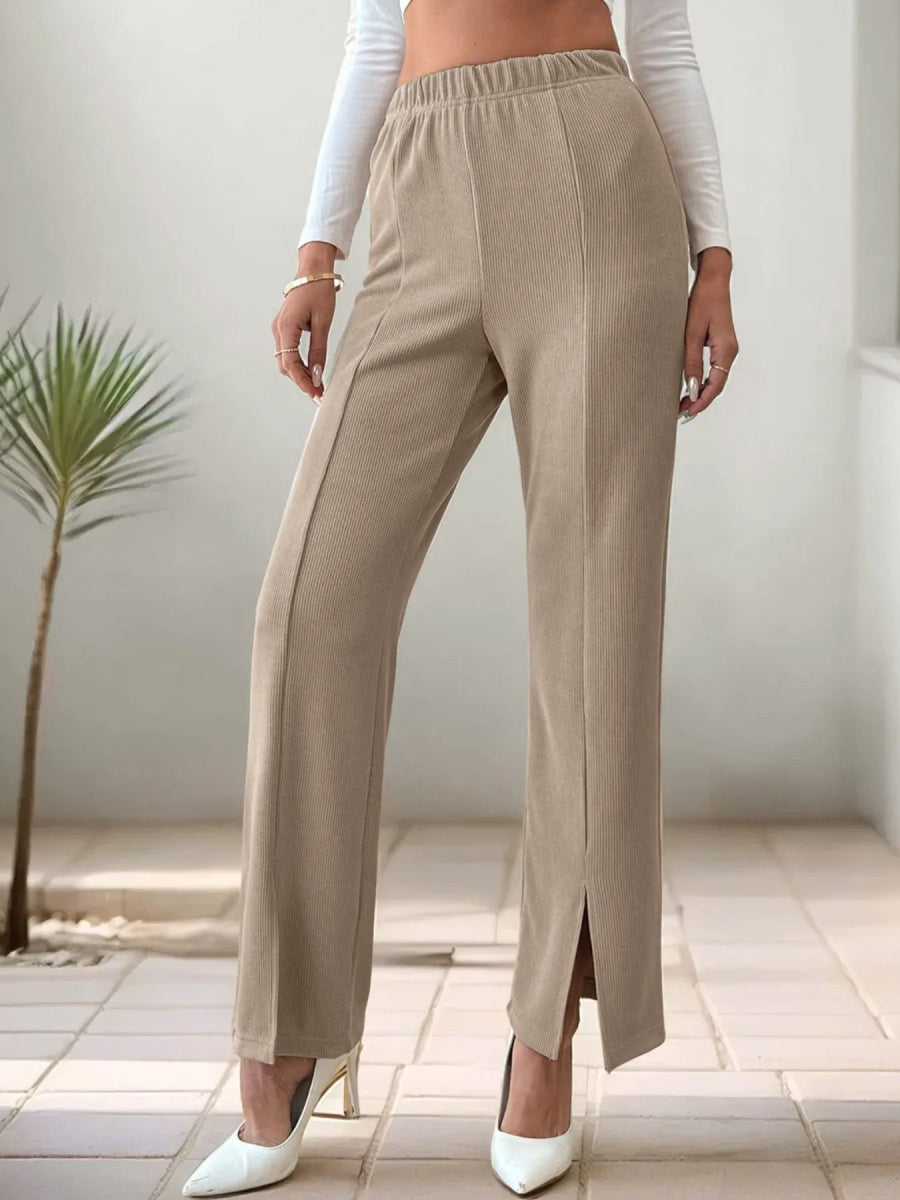 High - Waisted Slit Pants - CELIVINE