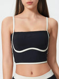 Contrast Trim Square Neck Active Cami with Detachable Chest Pads - CELIVINE