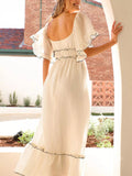 Ruffled Short Sleeve Tiered Maxi Dress - CELIVINE