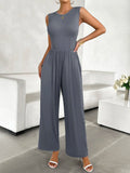Devine Round Neck Sleeveless Wide Leg Jumpsuit - CELIVINE