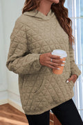Quilted Long Sleeve Hoodie with Pocket - CELIVINE