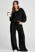 V - Neck Long Sleeve Top and Pants Active Set - CELIVINE
