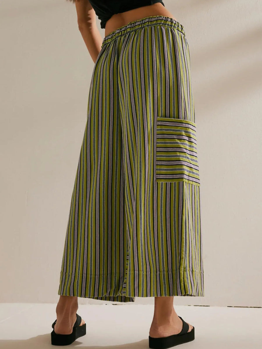 Contrast Striped Wide leg Pants - CELIVINE