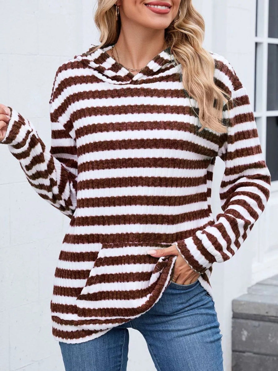 Striped Dropped Shoulder Hoodie - CELIVINE