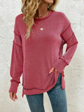 Side Slit Round Neck Dropped Shoulder Sweatshirt - CELIVINE
